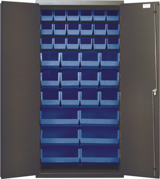 Heavy-Duty 36" Bin Cabinet, 36"W x 18"D x 72"H, 14 gauge all welded construction, Gray, Blue, Carbon Steel, QSC-36-FDBL