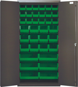 Heavy-Duty 36" Bin Cabinet, 36"W x 18"D x 72"H, 14 gauge all welded construction, Gray, Green, Carbon Steel, QSC-36-FDGN