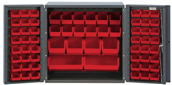 Heavy-Duty 36" Bin Cabinet, 36"W x 24"D x 36"H, 14 gauge all welded construction, Gray, Red, Carbon Steel, QSC-36-MINRD
