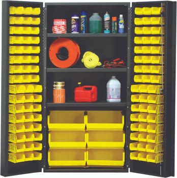 Heavy-Duty 36" Bin Cabinet, 36"W x 24"D x 72"H, 800 lb. capacity per interior shelf, Gray, Yellow, Carbon Steel, QSC-36SYL