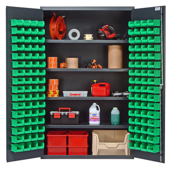 Heavy-Duty 48" Bin Cabinet, 48"W x 24"D x 78"H, 400 lb. capacity per interior shelf, Gray, Green, Carbon Steel, QSC-4803GN