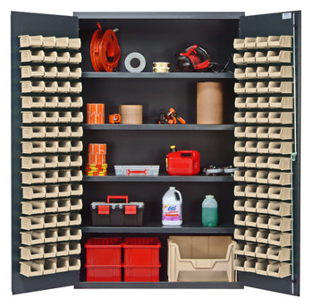 Heavy-Duty 48" Bin Cabinet, 48"W x 24"D x 78"H, 400 lb. capacity per interior shelf, Gray, Ivory, Carbon Steel, QSC-4803IV
