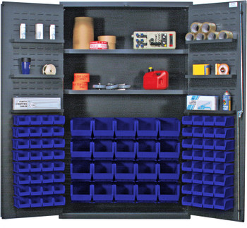 Heavy-Duty 48" Bin Cabinet, 48"W x 24"D x 78"H, 400 lb. capacity per interior and 60 lb. per door shelf, Gray, Blue, Carbon Steel, QSC-4804BL