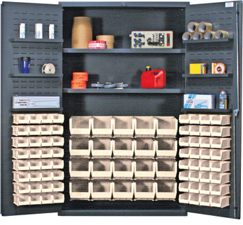 Heavy-Duty 48" Bin Cabinet, 48"W x 24"D x 78"H, 400 lb. capacity per interior and 60 lb. per door shelf, Gray, Clear, Carbon Steel, QSC-4804CL