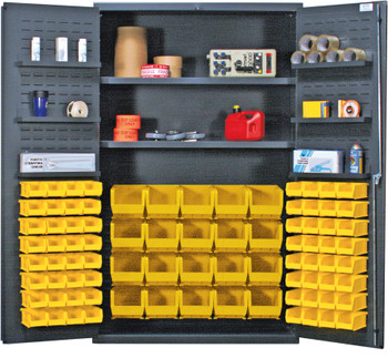 Heavy-Duty 48" Bin Cabinet, 48"W x 24"D x 78"H, 400 lb. capacity per interior and 60 lb. per door shelf, Gray, Yellow, Carbon Steel, QSC-4804YL
