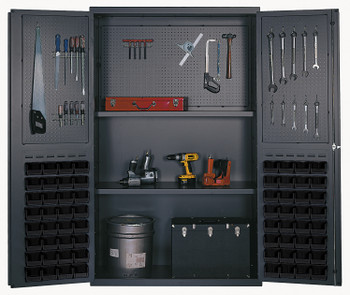 Heavy-Duty 48" Bin Cabinet, 48"W x 24"D x 78"H, 400 lb. capacity per interior shelf, Gray, Black, Carbon Steel, QSC-4805BK
