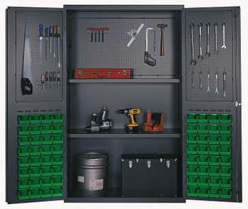Heavy-Duty 48" Bin Cabinet, 48"W x 24"D x 78"H, 400 lb. capacity per interior shelf, Gray, Green, Carbon Steel, QSC-4805GN