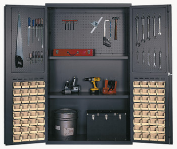 Heavy-Duty 48" Bin Cabinet, 48"W x 24"D x 78"H, 400 lb. capacity per interior shelf, Gray, Ivory, Carbon Steel, QSC-4805IV