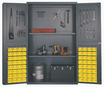 Heavy-Duty 48" Bin Cabinet, 48"W x 24"D x 78"H, 400 lb. capacity per interior shelf, Gray, Yellow, Carbon Steel, QSC-4805YL