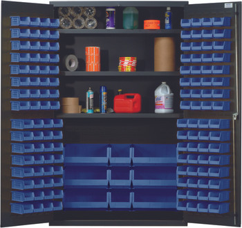 Heavy-Duty 48" Bin Cabinet, 48"W x 24"D x 78"H, 400 lb. capacity per interior shelf, Gray, Blue, Carbon Steel, QSC-48SBL