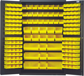 Heavy-Duty 48" Bin Cabinet, 48"W x 24"D x 78"H, 14 gauge all welded construction, Gray, Yellow, Carbon Steel, QSC-48YL