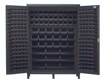 Heavy-Duty 60" Bin Cabinet, 60"W x 24"D x 84"H, 14 gauge all welded construction, Gray, Black, Carbon Steel, QSC-60BK