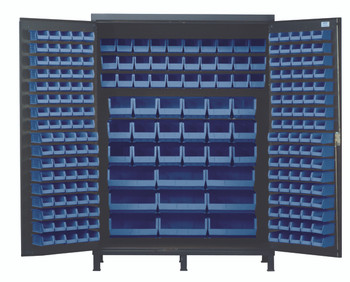 Heavy-Duty 60" Bin Cabinet, 60"W x 24"D x 84"H, 14 gauge all welded construction, Gray, Blue, Carbon Steel, QSC-60BL