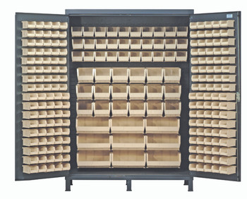 Heavy-Duty 60" Bin Cabinet, 60"W x 24"D x 84"H, 14 gauge all welded construction, Gray, Ivory, Carbon Steel, QSC-60IV