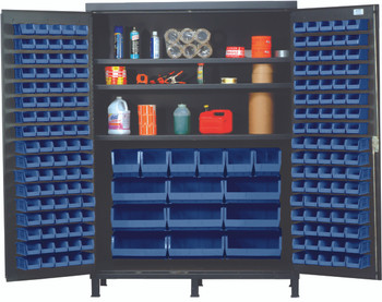 Heavy-Duty 60" Bin Cabinet, 60"W x 24"D x 84"H, 500 lb. capacity per interior shelf, Gray, Blue, Carbon Steel, QSC-60SBL