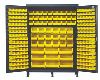 Heavy-Duty 60" Bin Cabinet, 60"W x 24"D x 84"H, 14 gauge all welded construction, Gray, Yellow, Carbon Steel, QSC-60YL