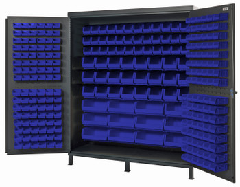 Heavy-Duty 72" Bin Cabinet, 72"W x 24"D x 84"H, 14 gauge all welded construction, Gray, Blue, Carbon Steel, QSC-72-136BL