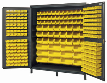 Heavy-Duty 72" Bin Cabinet, 72"W x 24"D x 84"H, 14 gauge all welded construction, Gray, Yellow, Carbon Steel, QSC-72-136YL