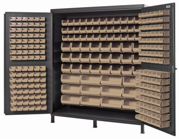 Heavy-Duty 72" Bin Cabinet, 72"W x 24"D x 84"H, 14 gauge all welded construction, Gray, Clear, Carbon Steel, QSC-72CL