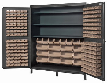 Heavy-Duty 72" Bin Cabinet, 72"W x 24"D x 84"H, 500 lb. capacity per interior shelf, Gray, Clear, Carbon Steel, QSC-72SCL