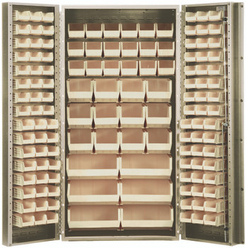 Heavy-Duty 36" Bin Cabinet, 36"W x 24"D x 72"H, 14 gauge all welded construction, Beige, Ivory, Carbon Steel, QSC-BG-36-68IV