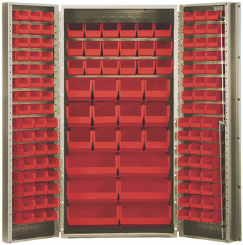 Heavy-Duty 36" Bin Cabinet, 36"W x 24"D x 72"H, 14 gauge all welded construction, Beige, Red, Carbon Steel, QSC-BG-36-68RD