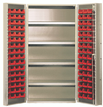 Heavy-Duty 36" Bin Cabinet, 36"W x 24"D x 72"H, 800 lb. capacity per interior shelf, Beige, Red, Carbon Steel, QSC-BG-36-96-4ISRD