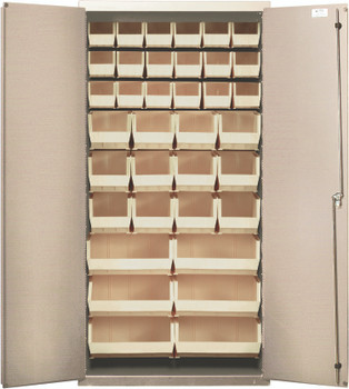 Heavy-Duty 36" Bin Cabinet, 36"W x 18"D x 72"H, 14 gauge all welded construction, Beige, Ivory, Carbon Steel, QSC-BG-36-FDIV