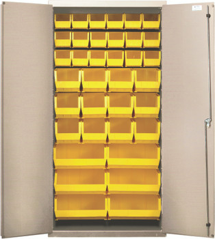 Heavy-Duty 36" Bin Cabinet, 36"W x 18"D x 72"H, 14 gauge all welded construction, Beige, Yellow, Carbon Steel, QSC-BG-36-FDYL