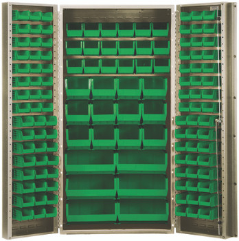 Heavy-Duty 36" Bin Cabinet, 36"W x 24"D x 72"H, 14 gauge all welded construction, Beige, Green, Carbon Steel, QSC-BG-36GN
