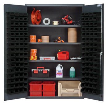Heavy-Duty 48" Bin Cabinet, 48"W x 24"D x 78"H, 400 lb. capacity per interior shelf, Beige, Black, Carbon Steel, QSC-BG-4803BK