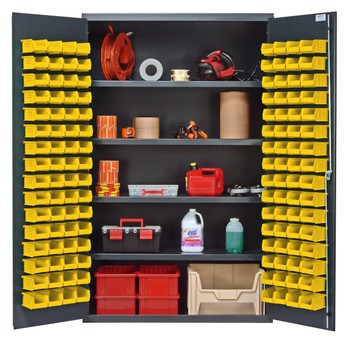 Heavy-Duty 48" Bin Cabinet, 48"W x 24"D x 78"H, 400 lb. capacity per interior shelf, Beige, Yellow, Carbon Steel, QSC-BG-4803YL