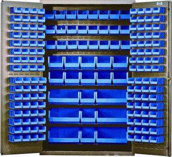 Heavy-Duty 48" Bin Cabinet, 48"W x 24"D x 78"H, 14 gauge all welded construction, Beige, Blue, Carbon Steel, QSC-BG-48BL