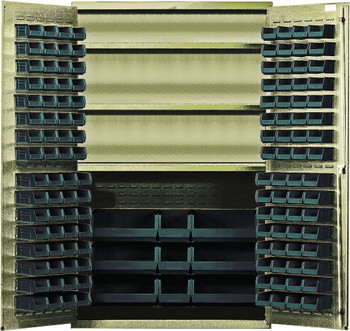 Heavy-Duty 48" Bin Cabinet, 48"W x 24"D x 78"H, 400 lb. capacity per interior shelf, Beige, Black, Carbon Steel, QSC-BG-48SBK