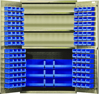 Heavy-Duty 48" Bin Cabinet, 48"W x 24"D x 78"H, 400 lb. capacity per interior shelf, Beige, Blue, Carbon Steel, QSC-BG-48SBL