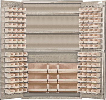 Heavy-Duty 48" Bin Cabinet, 48"W x 24"D x 78"H, 400 lb. capacity per interior shelf, Beige, Clear, Carbon Steel, QSC-BG-48SCL
