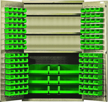 Heavy-Duty 48" Bin Cabinet, 48"W x 24"D x 78"H, 400 lb. capacity per interior shelf, Beige, Green, Carbon Steel, QSC-BG-48SGN