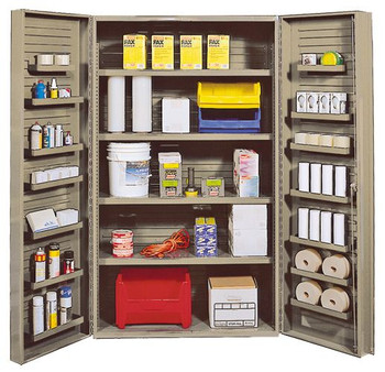 Heavy-Duty 48" Cabinet, 48"W x 24"D x 84"H, 400 lb. capacity per interior and 60 lb. per door shelf, Beige, 0, Carbon Steel, QSC-BG-4IS-14DS