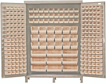 Heavy-Duty 60" Bin Cabinet, 60"W x 24"D x 84"H, 14 gauge all welded construction, Beige, Ivory, Carbon Steel, QSC-BG-60IV