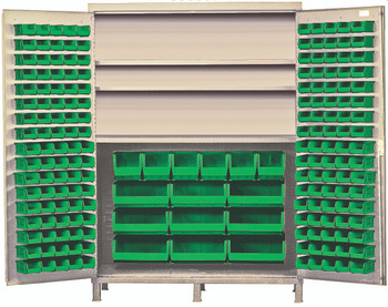 Heavy-Duty 60" Bin Cabinet, 60"W x 24"D x 84"H, 500 lb. capacity per interior shelf, Beige, Green, Carbon Steel, QSC-BG-60SGN