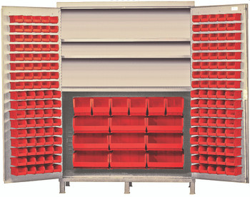 Heavy-Duty 60" Bin Cabinet, 60"W x 24"D x 84"H, 500 lb. capacity per interior shelf, Beige, Red, Carbon Steel, QSC-BG-60SRD