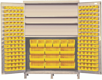 Heavy-Duty 60" Bin Cabinet, 60"W x 24"D x 84"H, 500 lb. capacity per interior shelf, Beige, Yellow, Carbon Steel, QSC-BG-60SYL