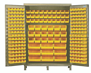 Heavy-Duty 60" Bin Cabinet, 60"W x 24"D x 84"H, 14 gauge all welded construction, Beige, Yellow, Carbon Steel, QSC-BG-60YL