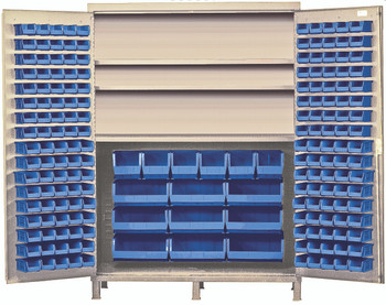 Heavy-Duty 72" Bin Cabinet, 72"W x 24"D x 84"H, 500 lb. capacity per interior shelf, Beige, Blue, Carbon Steel, QSC-BG-72SBL