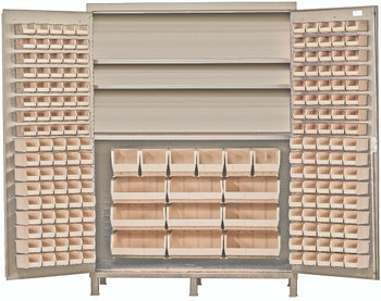 Heavy-Duty 72" Bin Cabinet, 72"W x 24"D x 84"H, 500 lb. capacity per interior shelf, Beige, Ivory, Carbon Steel, QSC-BG-72SIV