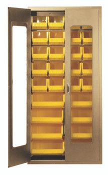 Heavy-Duty 36" Bin Cabinet, 36"W x 18"D x 78"H, clear acrylic door model, Beige, Yellow, Carbon Steel, QSC-BG-C240250YL
