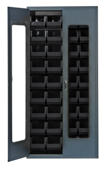 Heavy-Duty 36" Bin Cabinet, 36"W x 18"D x 78"H, clear acrylic door model, Beige, Black, Carbon Steel, QSC-BG-C240BK