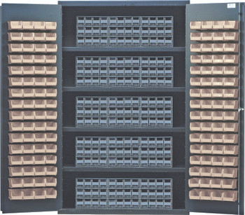 Heavy-Duty 48" Bin Cabinet, interlocking drawer storage, 48"W x 24"D x 78"H, Beige, Ivory, Carbon Steel, QSC-BG-QIC122IV
