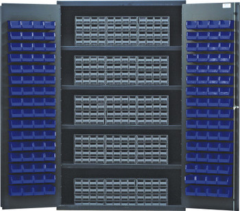 Heavy-Duty 48" Bin Cabinet, interlocking drawer storage, 48"W x 24"D x 78"H, Beige, Blue, Carbon Steel, QSC-BG-QIC161BL