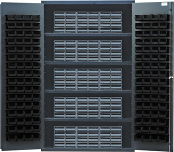 Heavy-Duty 48" Bin Cabinet, interlocking drawer storage, 48"W x 24"D x 78"H, Beige, Black, Carbon Steel, QSC-BG-QIC83BK